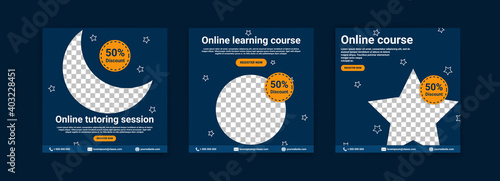 Online courses and classes. Social media post templates for digital marketing and promotion. Advertisements for webinars. Keep studying even at home.