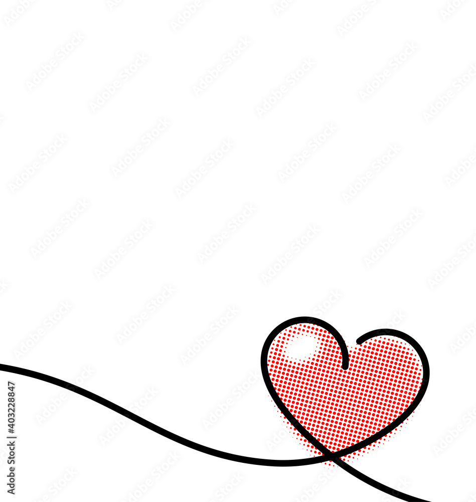 Fototapeta premium Drawn pop art red heart shape line.