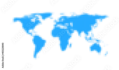 Lignt blue world map pixelated icon.