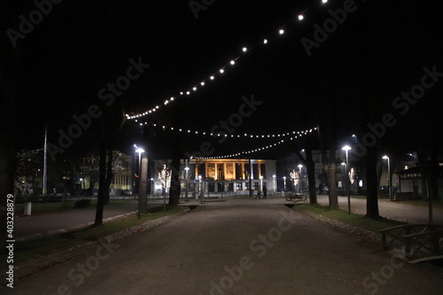 The view of theater from a alley park