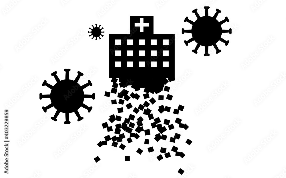 コロナによる医療崩壊で崩れていく病院のイメージイラスト Vektornyj Obekt Stock Adobe Stock