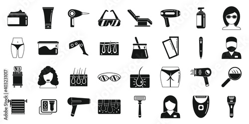 Cosmetic laser hair removal icons set. Simple set of cosmetic laser hair removal vector icons for web design on white background