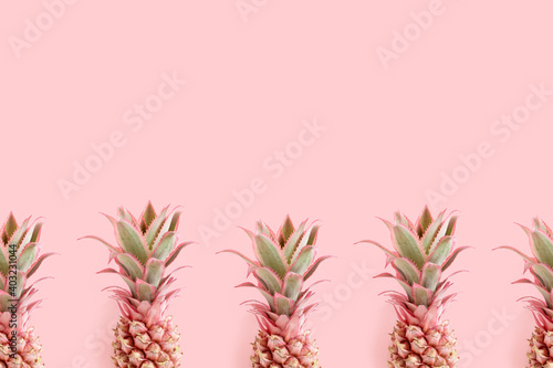 Frame made of pink pineapples. Trendy summertime concept with copyspace.