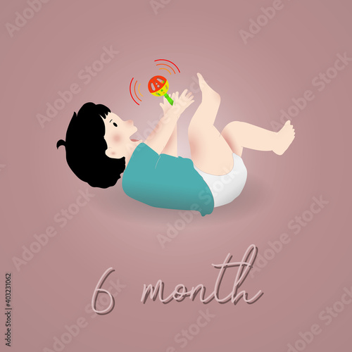 illustration infant 6 month or child in innocence baby cute in vector in pink color background
