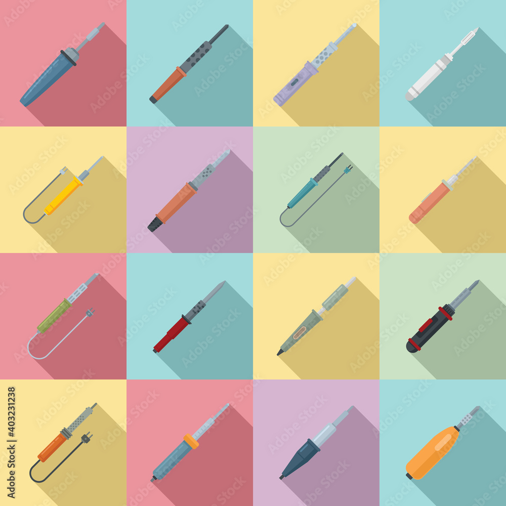 Soldering iron icons set. Flat set of soldering iron vector icons for web design Soldering iron icons set. Flat set of soldering iron vector icons for web design