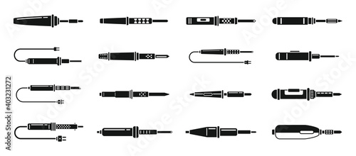 Modern soldering iron icons set. Simple set of modern soldering iron vector icons for web design on white background