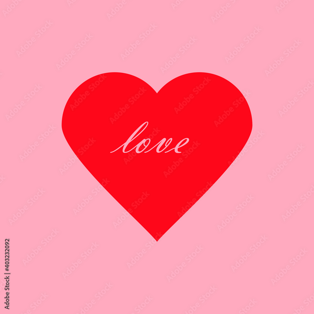 card heart in the center of a pink background with the inscription love saint valentine