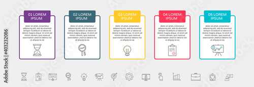 Vector Infographic rectangles with 5 steps. Square template can be used for diagram, business, web, workflow layout, presentations, flowchart, info graph, timeline, levels, chart, processes diagram.