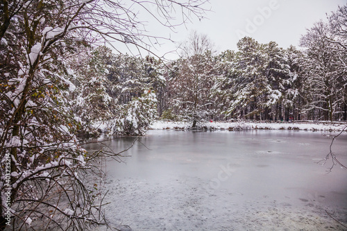 winter landscape with snow and a lake