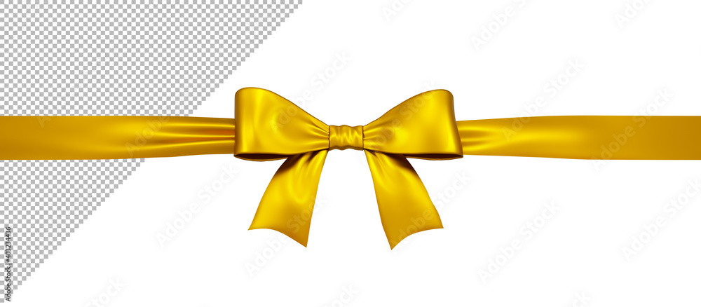 Yellow satin gift Ribbon bow Isolated on white background. 3d illustration Yellow satin gift Ribbon bow Isolated on white background. 3d illustration