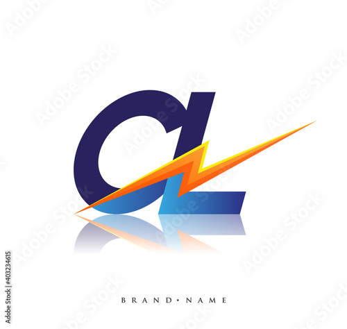 Letter CL logo with Lightning icon, letter combination Power Energy Logo design for Creative Power ideas, web, business and company.