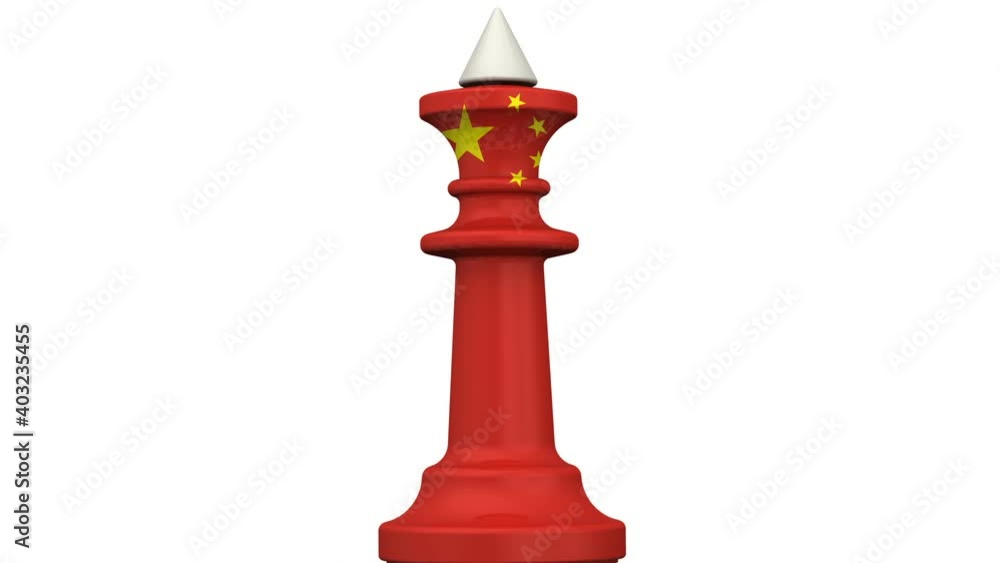 The dominance of China in geopolitics. Chess figure - king in China flag on the top of a pile of fallen pawns in the colors of the flags of different countries. The dominance of China in geopolitics. Chess figure - king in China flag on the top of a pile of fallen pawns in the colors of the flags of different countries.