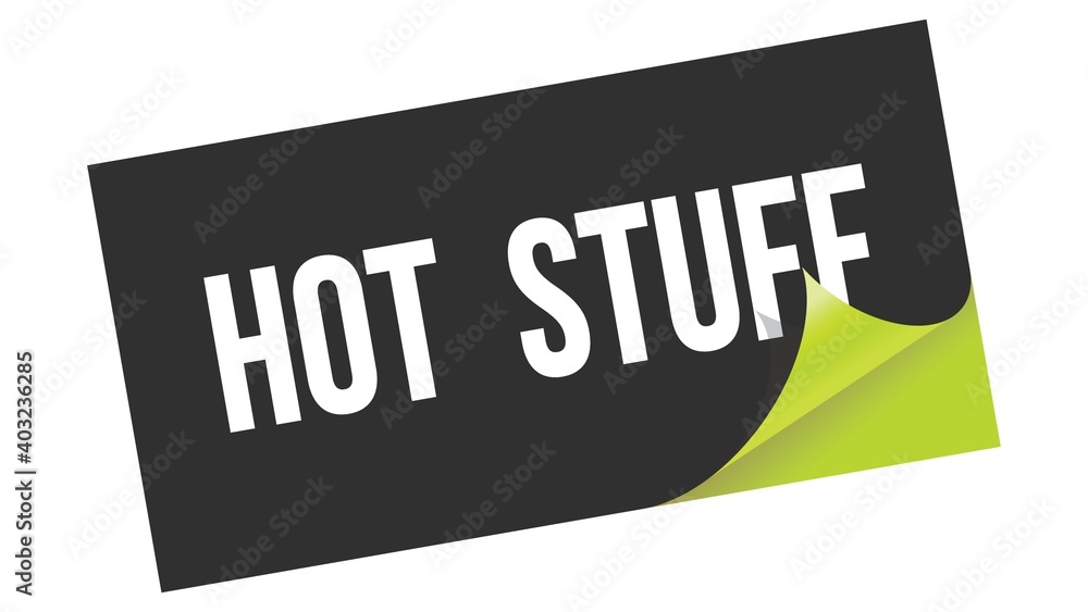 HOT STUFF text on black green sticker stamp. HOT STUFF text on black green sticker stamp.