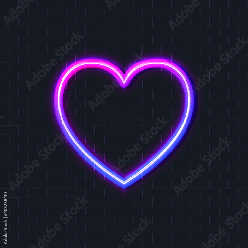 Vector Neon Heart Illustration  Shining Light  Abstract Brick Wall Background  Gradient Color.