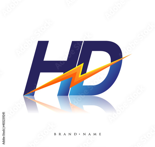 Letter HD logo with Lightning icon, letter combination Power Energy Logo design for Creative Power ideas, web, business and company.