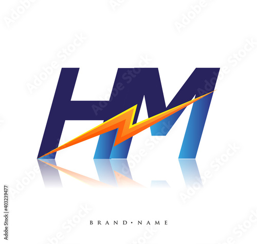 Letter HM logo with Lightning icon, letter combination Power Energy Logo design for Creative Power ideas, web, business and company.
