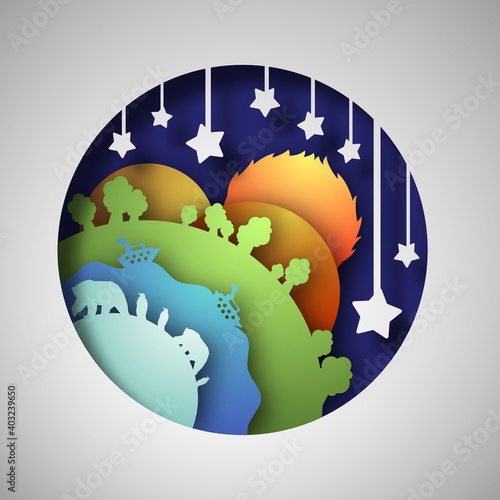 Vector earth in paper art style