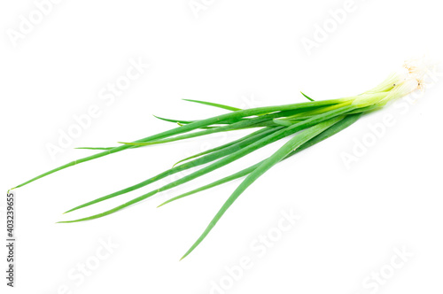 Spring onions on a white background