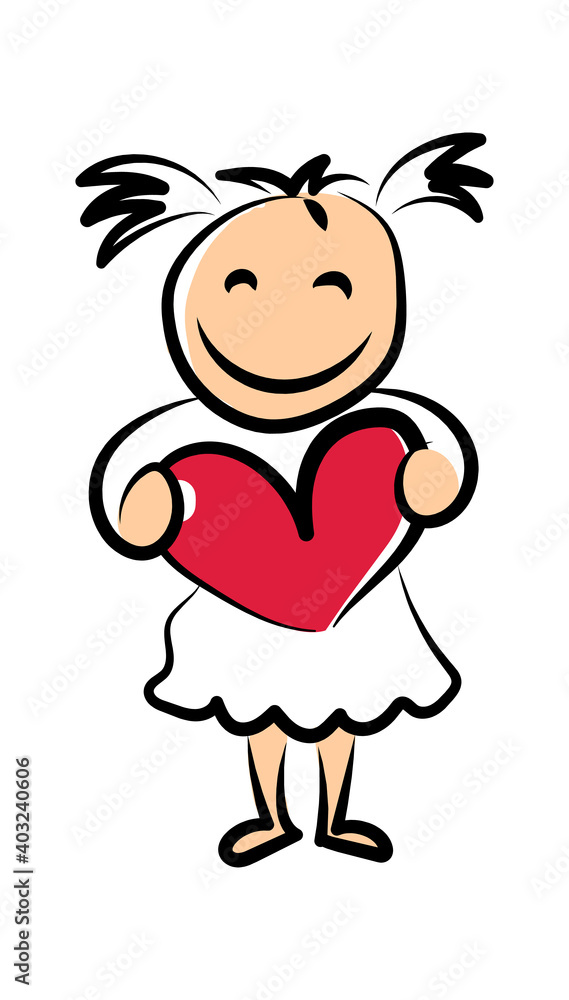 Cute girl holding love heart stock illustration Cute girl holding love heart stock illustration