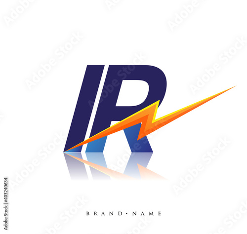 Letter IR logo with Lightning icon, letter combination Power Energy Logo design for Creative Power ideas, web, business and company.