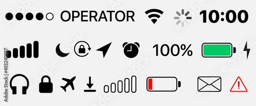 mobile icons - GUI design set - status bar icons - battery life icons. Status bar icon set photo