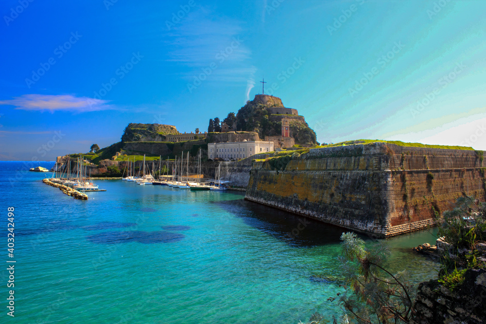 corfu castle an island fort in the Mediterranean sea of greece. With nobody,