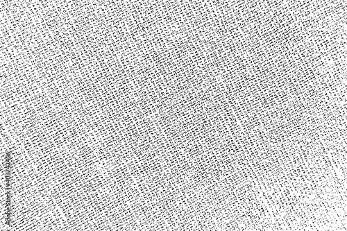 Grunge texture of coarse fabric with diagonal threads. Monochrome background of the surface of the cotton with halftone. Overlay template. Vector illustration