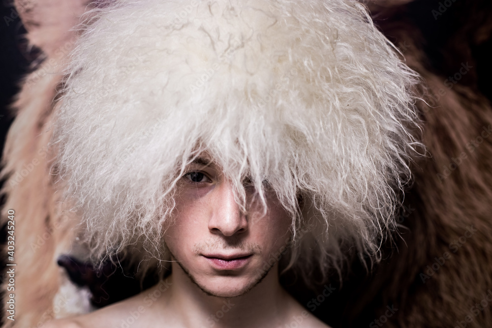 portrait man in a fur hat Caucasian sheepskin, papakha men's headdress traditional hat icon portrait man in a fur hat Caucasian sheepskin, papakha men's headdress traditional hat icon