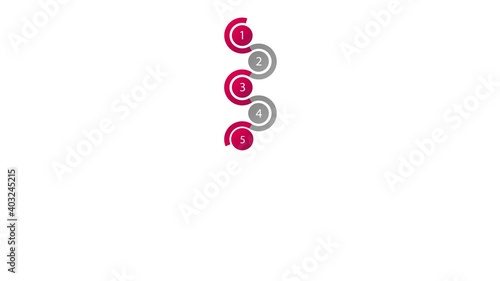 A set of three smoothly animated vertical spiral lines and 9 points. Black, red, yellow and pink colors. 2D flat animation isolated on white background with alpha luma matte 4k.