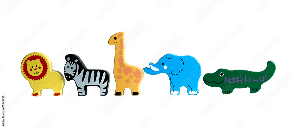 Naklejka premium wooden toy animals on white background
