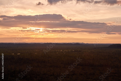 Teichu bog in summer evening, view from top