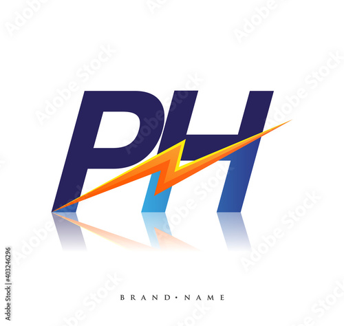 Letter PH logo with Lightning icon, letter combination Power Energy Logo design for Creative Power ideas, web, business and company.