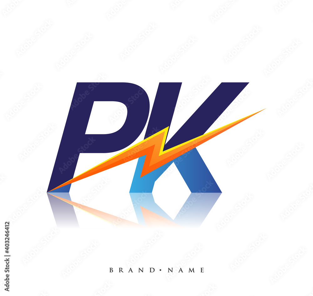 Letter PK logo with Lightning icon, letter combination Power Energy