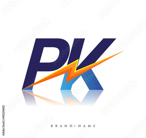 Letter PK logo with Lightning icon, letter combination Power Energy Logo design for Creative Power ideas, web, business and company.