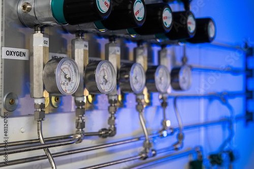 Oxygen helium nitrogen argon pipes in a research labaoratory