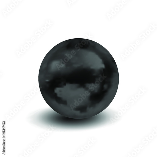 Vector Black Sphere Isolated on White Background, Realistic 3D Object with a Shadow, Black Color. 