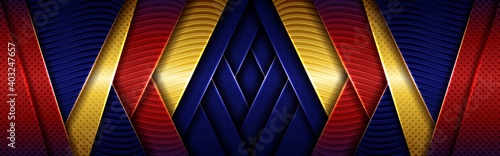 Dark blue and bright red with glittering golden effect style