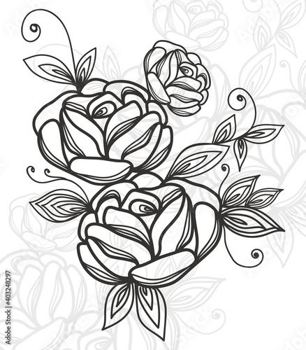 Rose flower motif sketch illustration