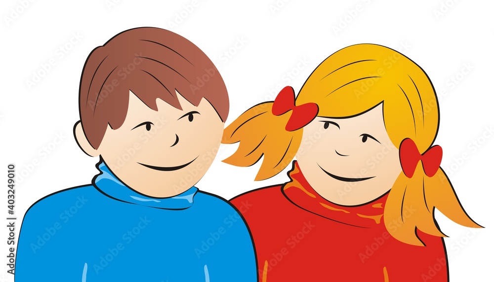 Boy and girl, young pair, vector illustration. Two young people in love. Boy and girl, young pair, vector illustration. Two young people in love.