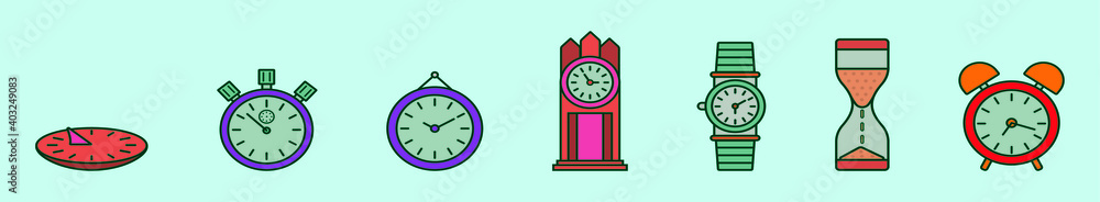 set of clocks cartoon icon design template with various models. vector illustration isolated on blue background set of clocks cartoon icon design template with various models. vector illustration isolated on blue background
