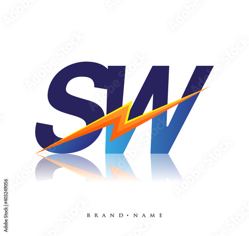 Letter SW logo with Lightning icon, letter combination Power Energy Logo design for Creative Power ideas, web, business and company.