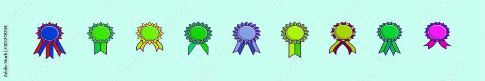 set of cockade with ribbon cartoon icon design template with various models. vector illustration isolated on blue background set of cockade with ribbon cartoon icon design template with various models. vector illustration isolated on blue background