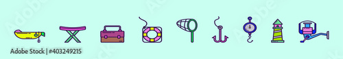 set of fishing element. cartoon icon design template with various models. vector illustration isolated on blue background