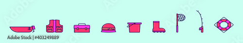 set of fishing element. cartoon icon design template with various models. vector illustration isolated on blue background