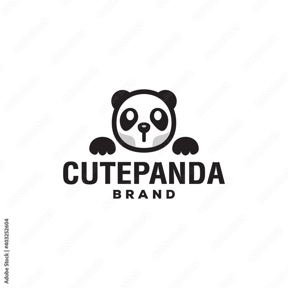 Fototapeta premium cute panda cartoon logo vector icon illustration, mascot character design with cute panda bear doll
