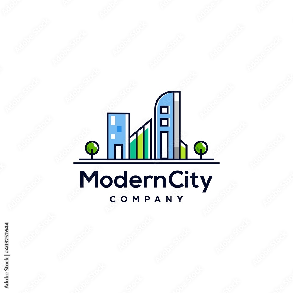 modern city landscape building logo icon in line style, clean city icon Vector illustration