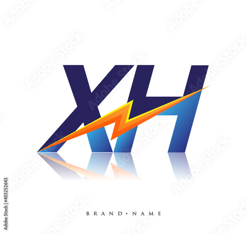 Letter XH logo with Lightning icon, letter combination Power Energy Logo design for Creative Power ideas, web, business and company. photo