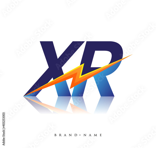 Letter XR logo with Lightning icon, letter combination Power Energy Logo design for Creative Power ideas, web, business and company.