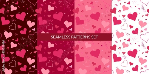 Abstract Colorful Hearts Seamless Pattern Set. Vector Illustration Background Art For Happy Valentines Day Or Wedding