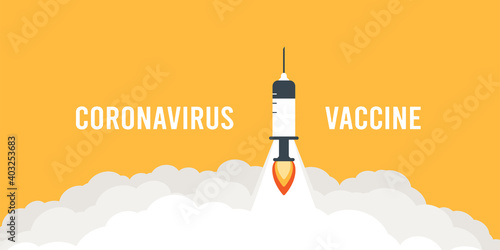 Syringe like a rocket with COVID-19 vaccine vector illustration